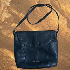 Vera Bradley Basic Pebbled Black Leather Crossbody Shoulder Purse Bag